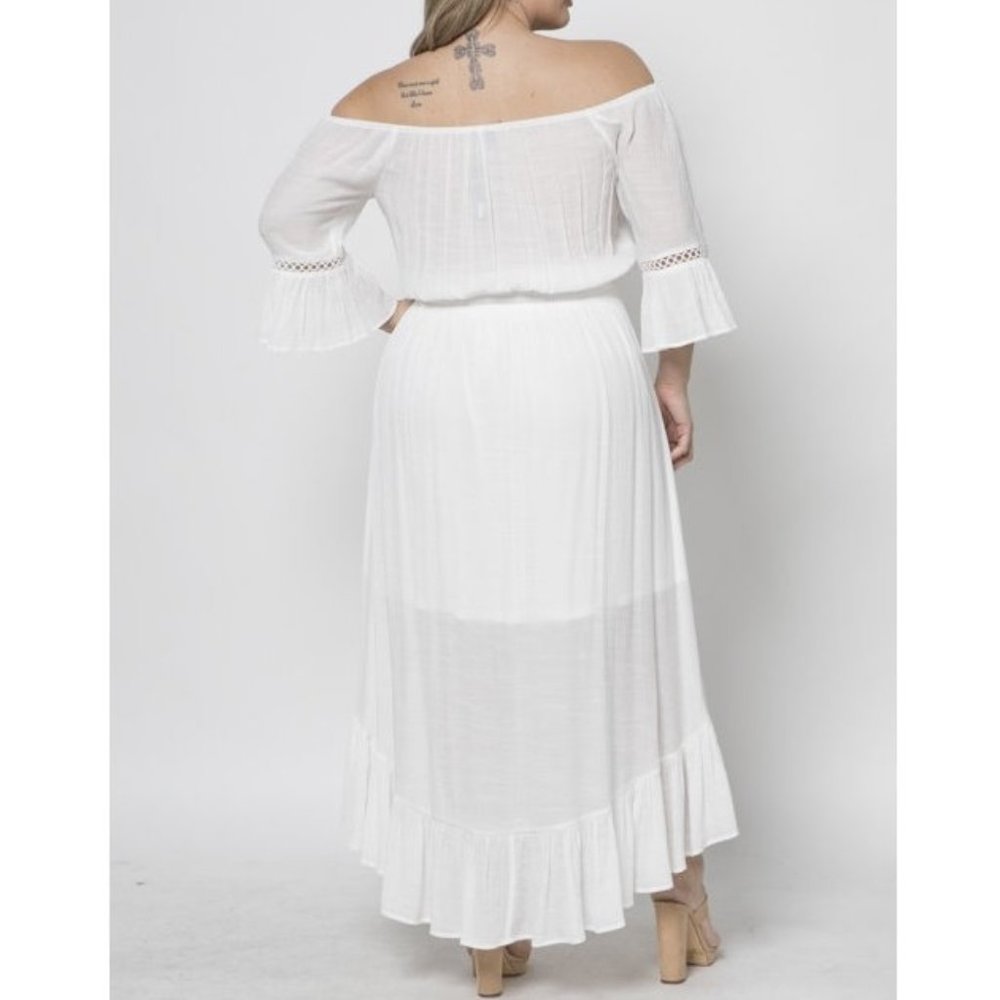 Plus Boho Off Shoulder Hi Low Ruffle Maxi Dress - Picture 3 of 7